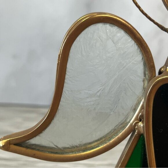 Elegant Green & Gold Stained Glass Angel Figurine Playing Harp - Picture 4 of 6